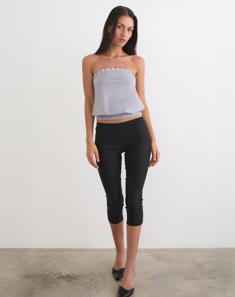 Hagar Top in Lila-Grau mit Perlmuttknöpfen