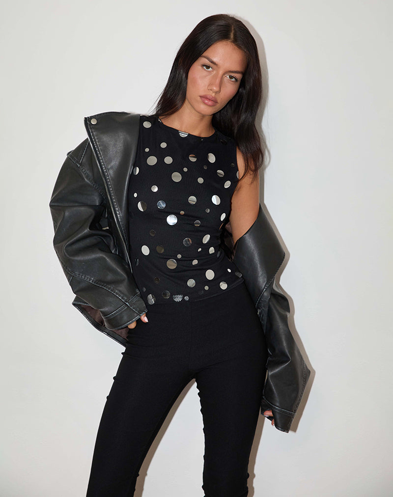Hala Top in Schwarz mit silberner Polka-Dot-Folie