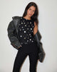 Image of Hala Top in Schwarz mit silberner Polka-Dot-Folie