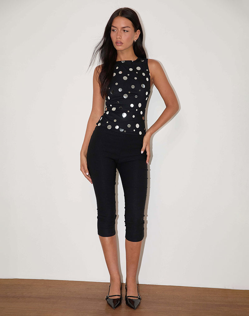 Hala Top in Schwarz mit silberner Polka-Dot-Folie