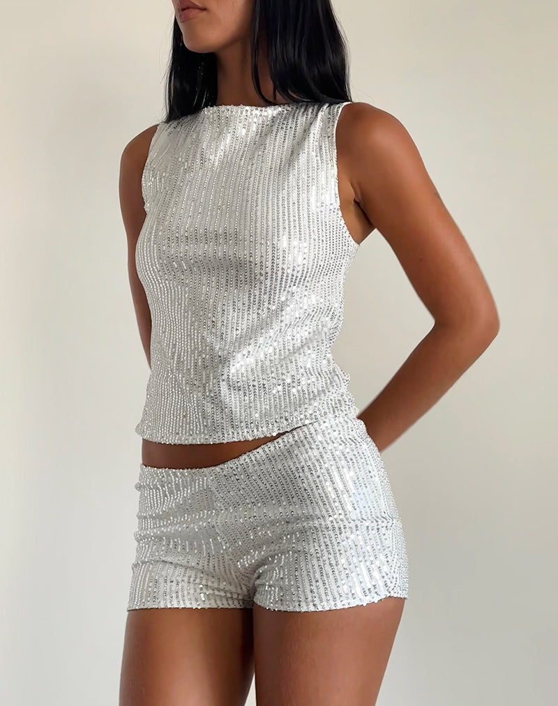 Bild von Hala Top in Silber Chrom Drapierung Mini Pailletten