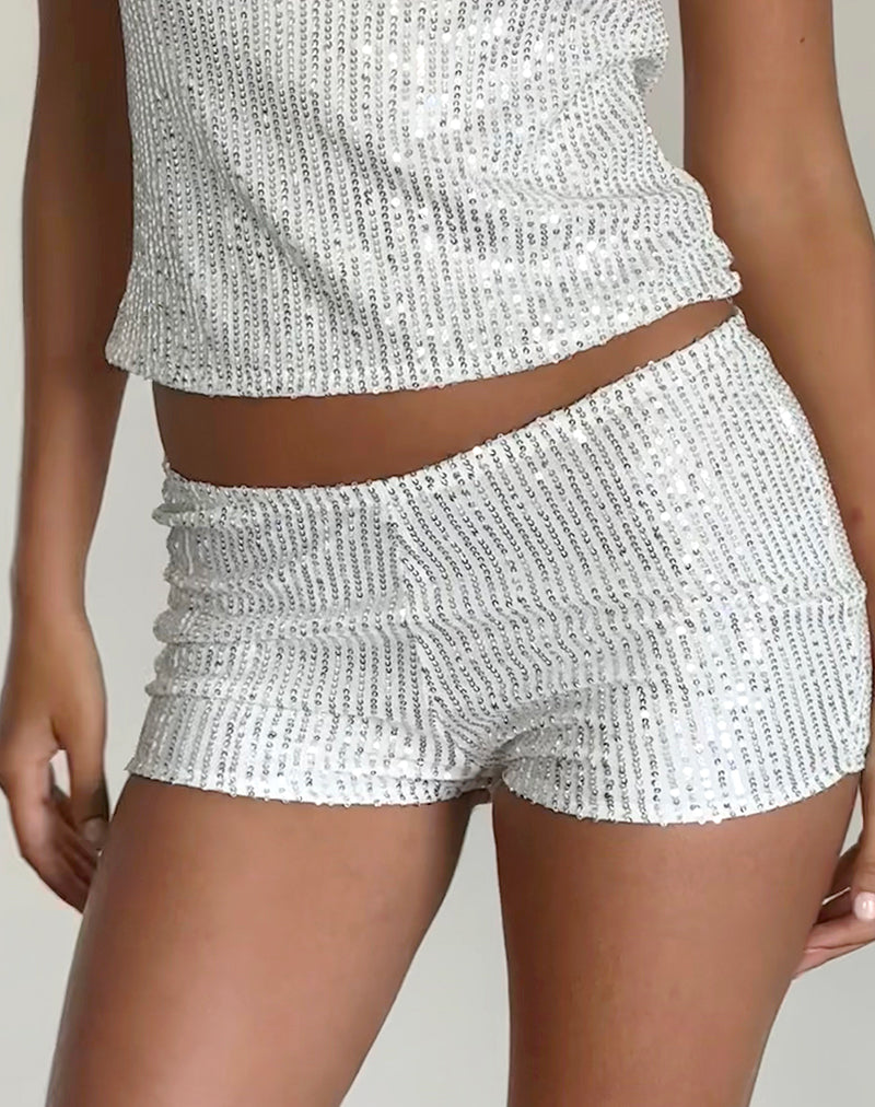 Erna Micro Shorts in Silber Chrom Pailletten