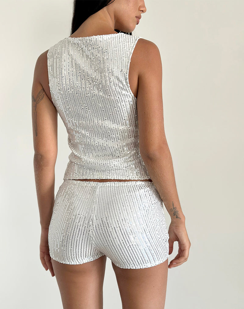 Bild von Hala Top in Silber Chrom Drapierung Mini Pailletten