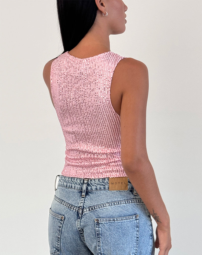 Bild von Hala Vest Top in Pink Mini Pailletten