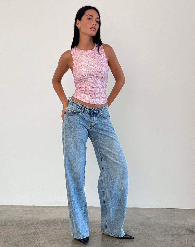 Hala Vest Top in Rosa Mini Pailletten
