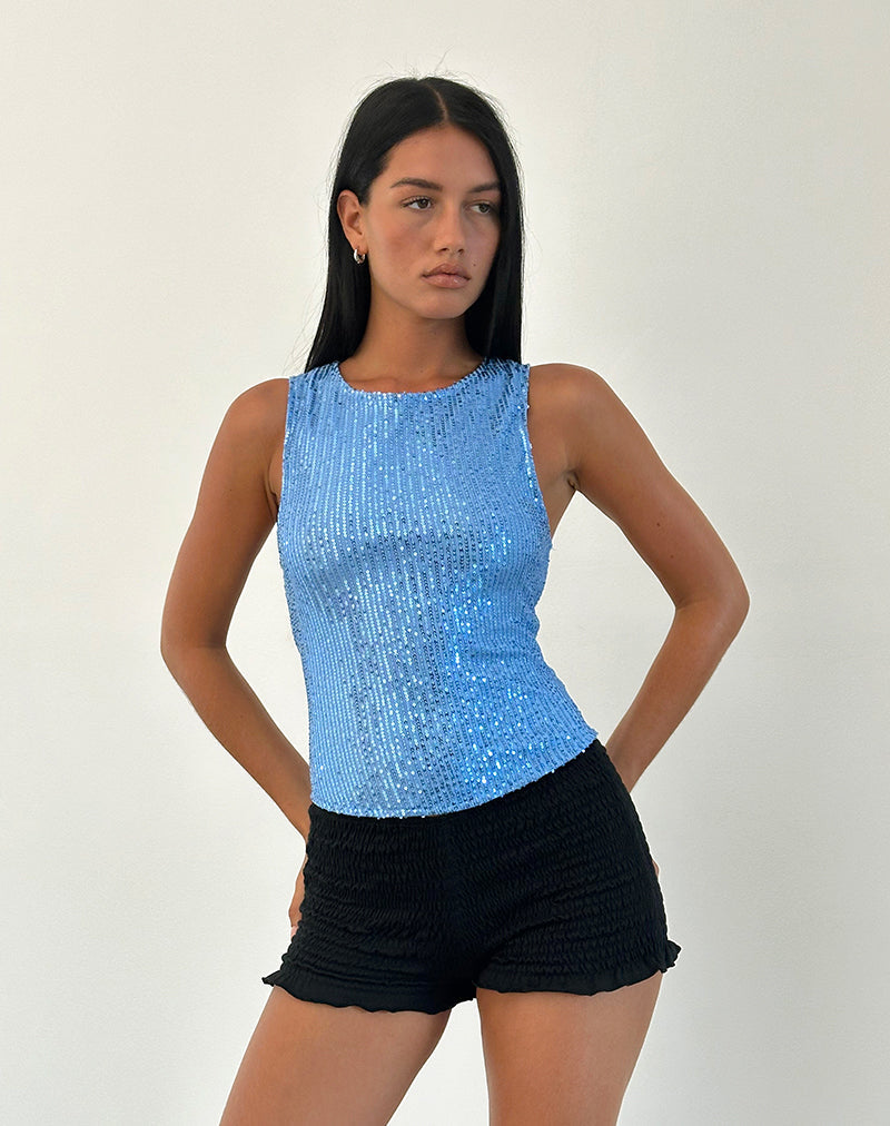Hala Top aus Drape Mini Pailletten Hellblau