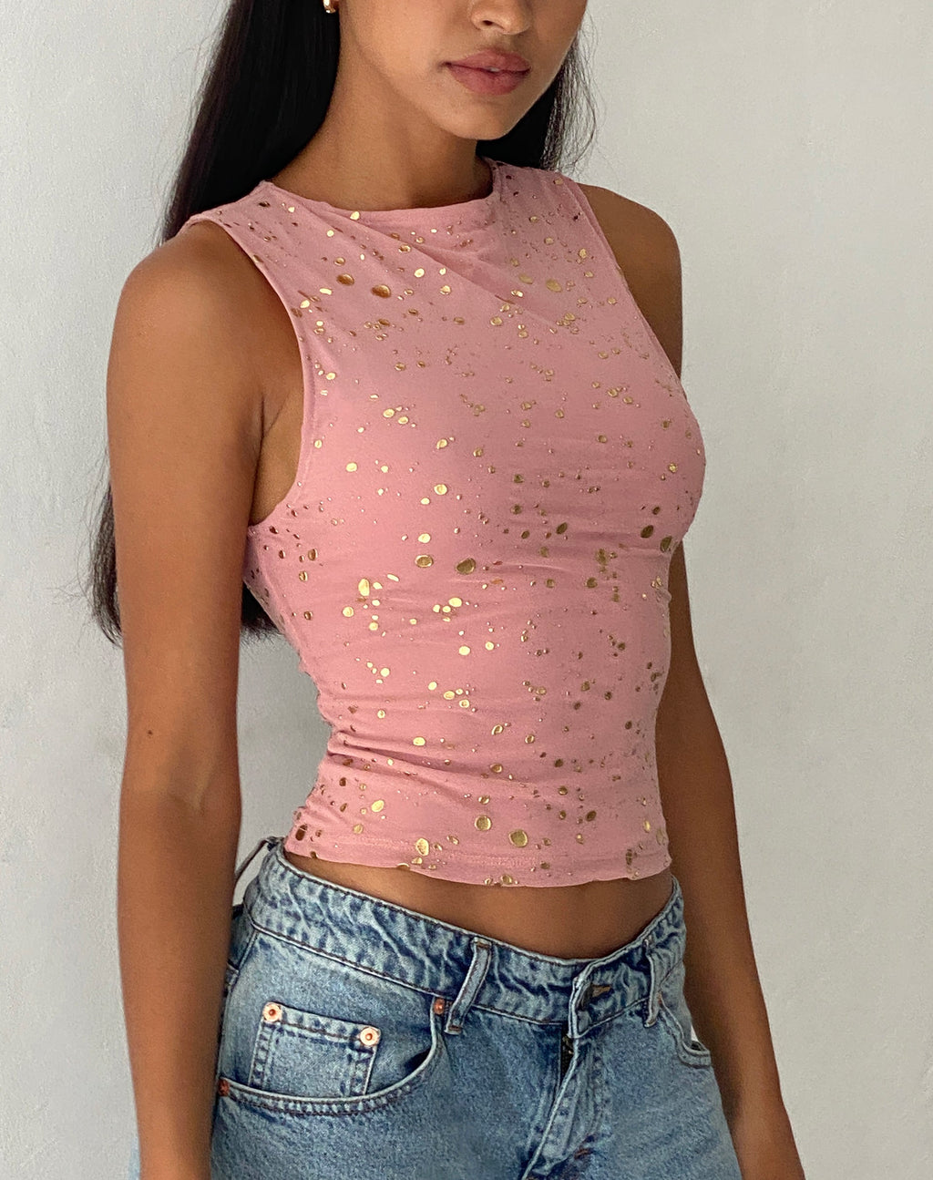 Hala Vest Top in Rosa mit Roségold-Folie