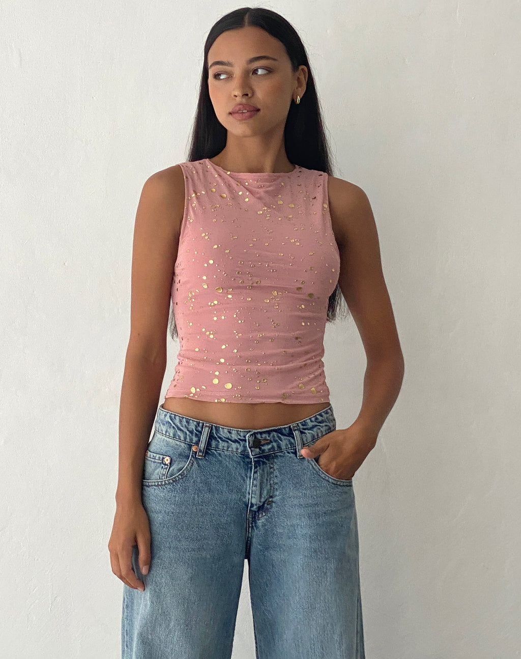 Hala Vest Top in Rosa mit Roségold-Folie