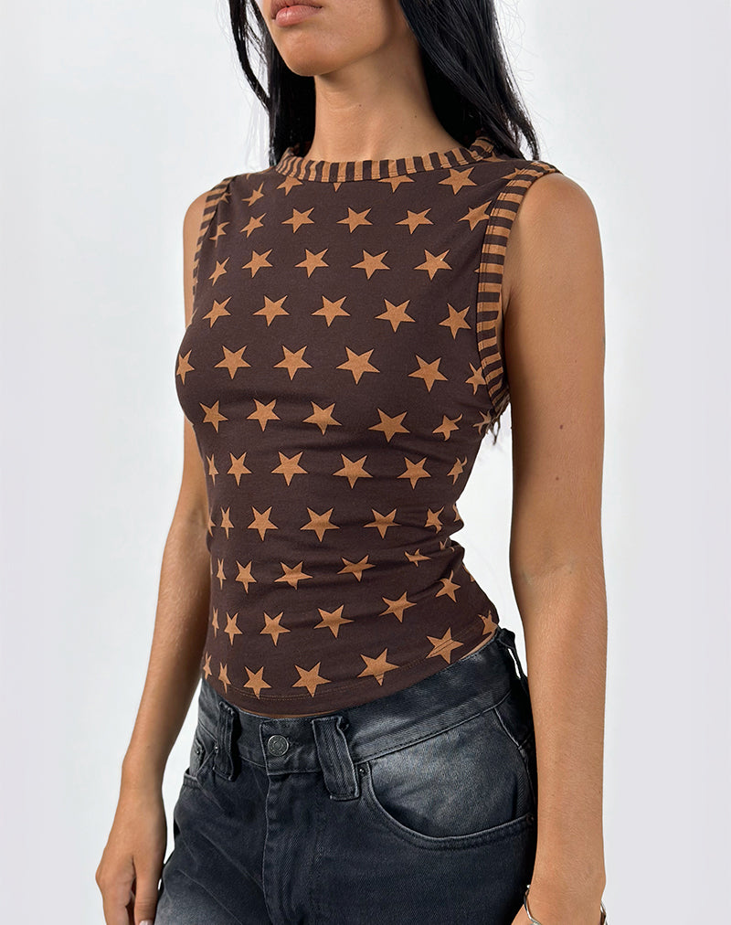 Image of Haleen Top in Brown Star Stripe mit Bindung