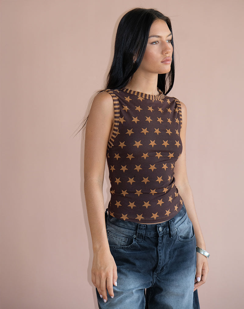Image of Haleen Top in Brown Star Stripe mit Bindung