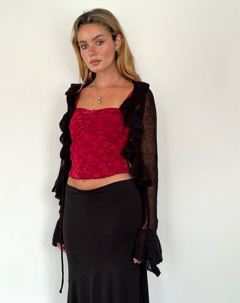 Hali Cami Top in Grunge Floral Flock Rot