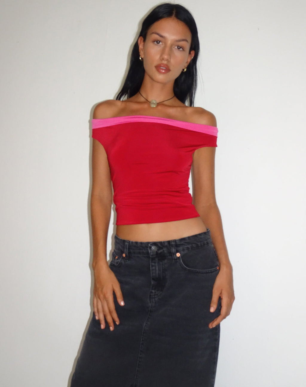 Halle Bardot Top in Rot-Rosa