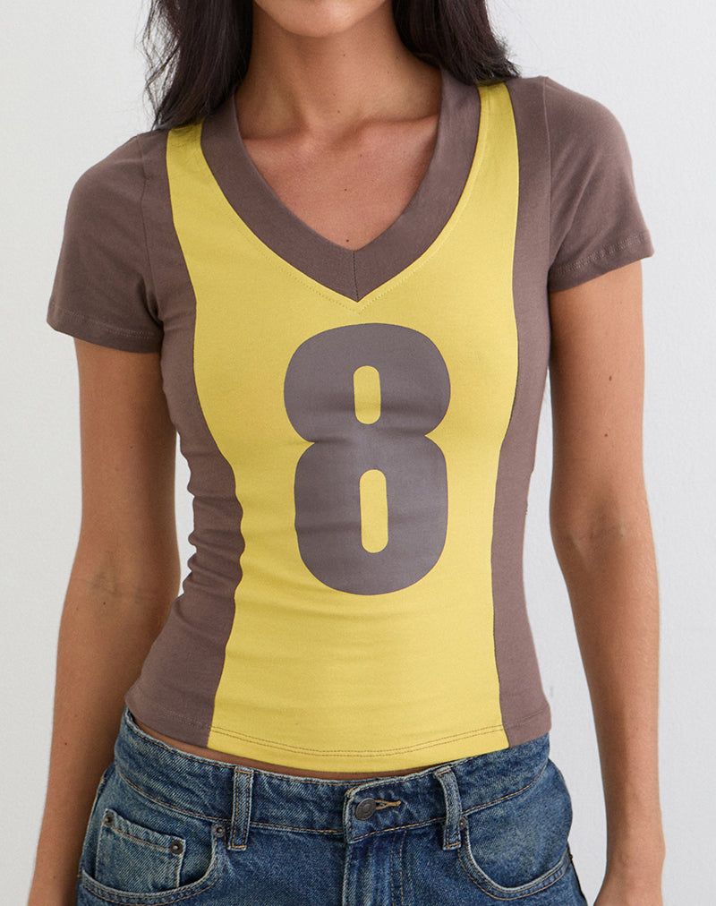 Haloda V-Ausschnitt-Oberteil in der Farbkombination Sonnenblume-Kaffee-Quarz