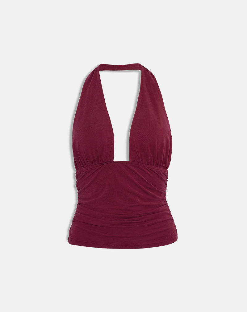 Image of Cosimo Neckholder-Top aus Cupro Dunkelrot