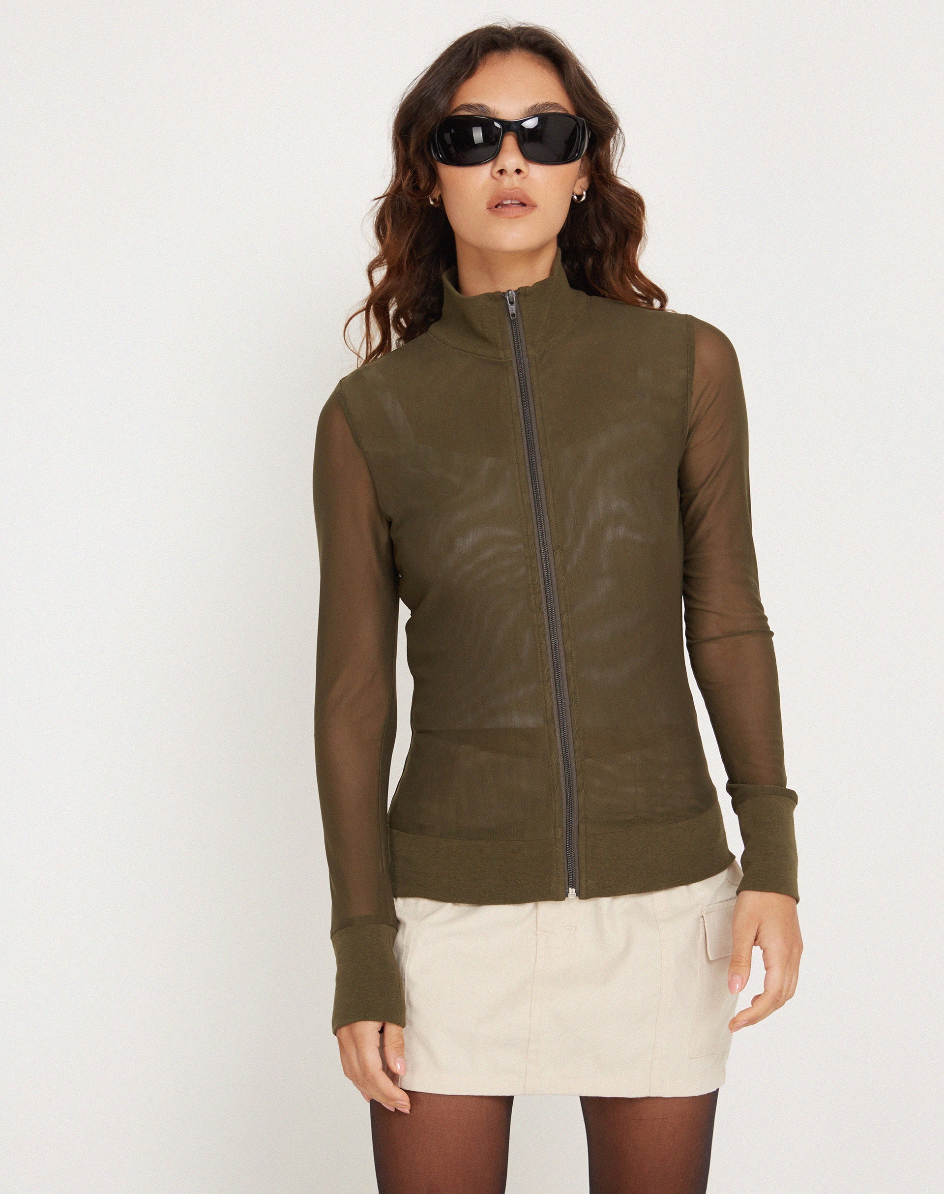 Bild von Hanbin Zip Up Pullover in Mesh Olive