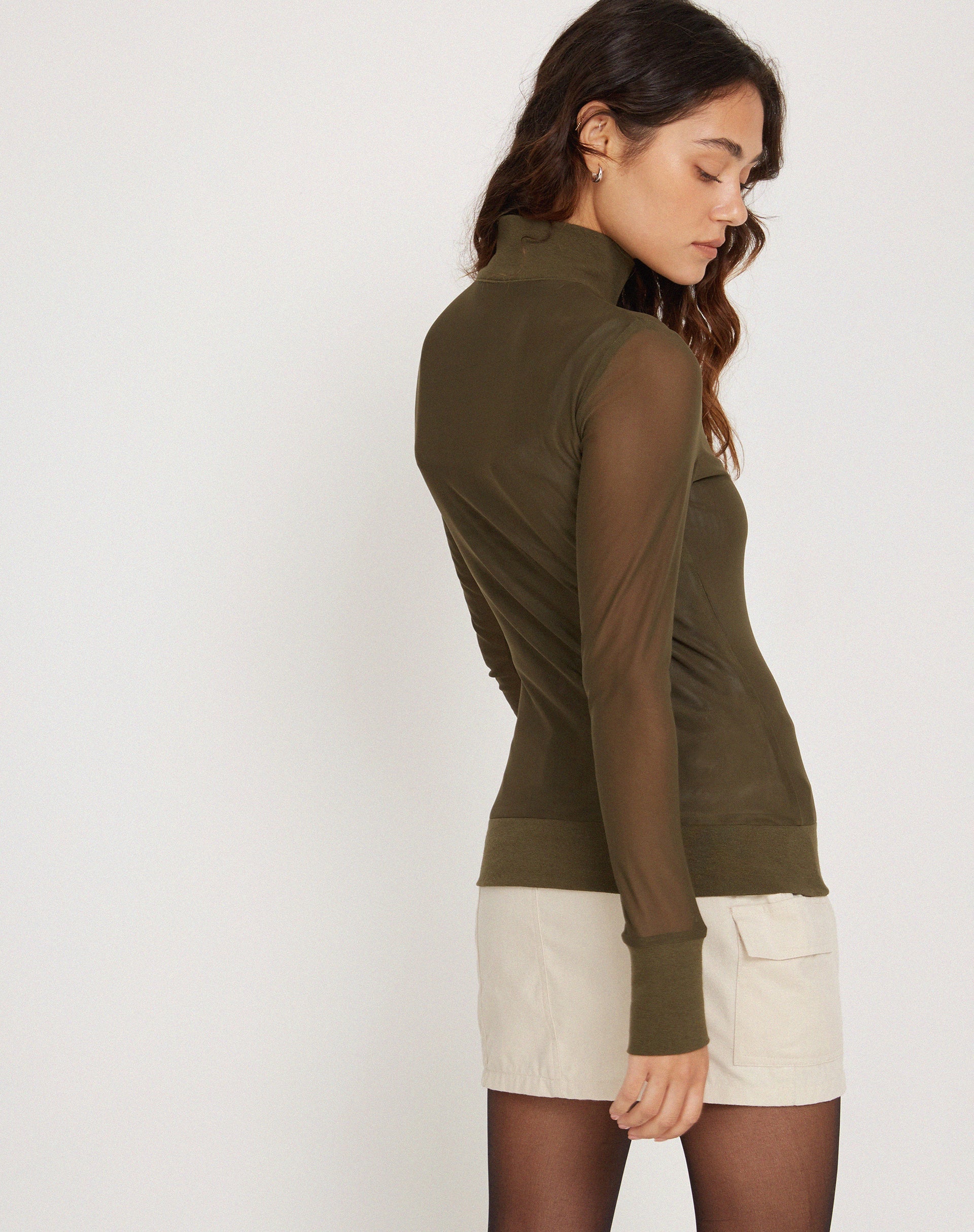 Bild von Hanbin Zip Up Pullover in Mesh Olive
