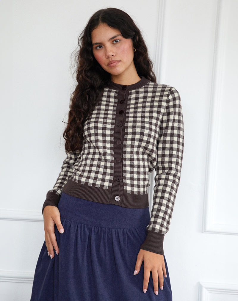 Hanudia Cardi in Gingham Braun