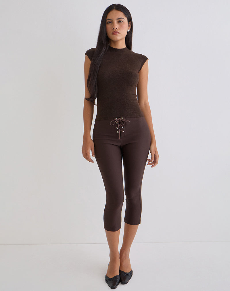 Bild von Aelva Lace Up Capri in Tailoring Dark Brown