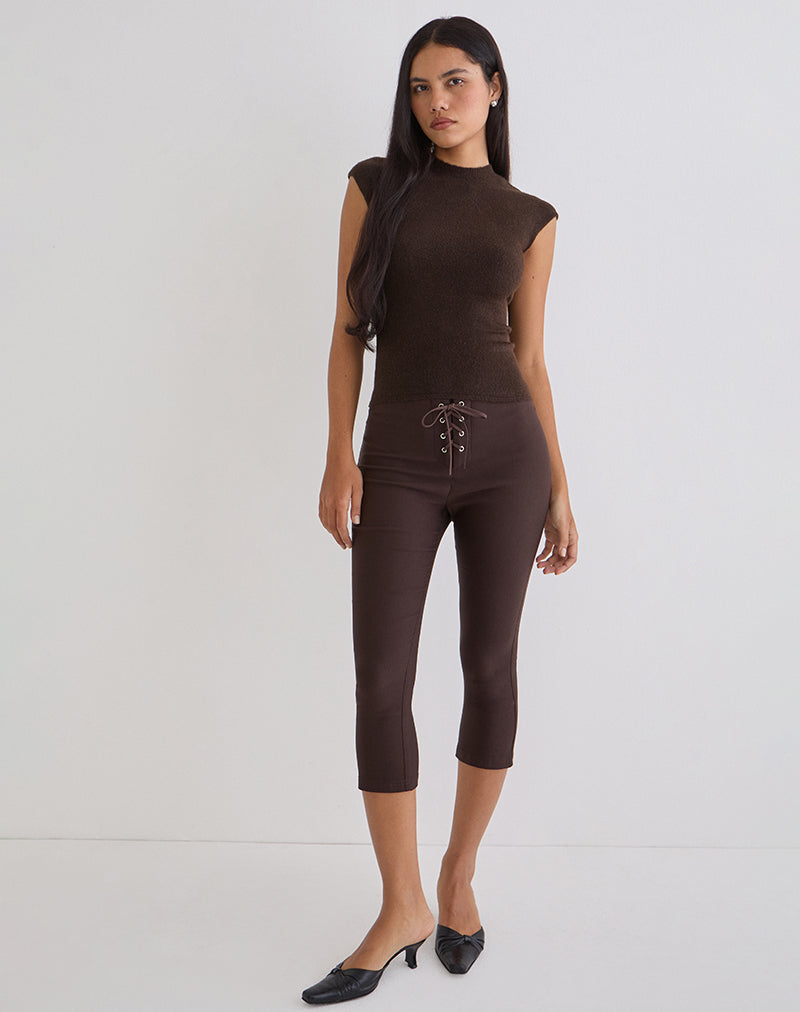 Bild von Aelva Lace Up Capri in Tailoring Dark Brown