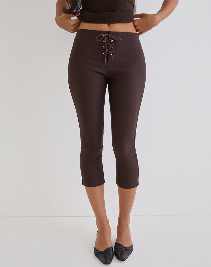 Bild von Aelva Lace Up Capri in Tailoring Dark Brown