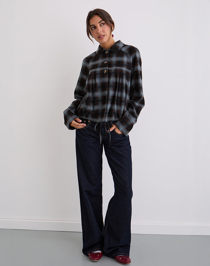 Bild von Harana Kragen Jacke in Blau und Braun Check