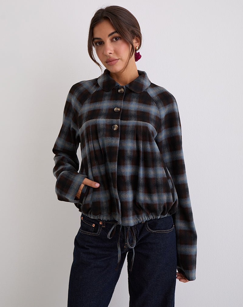 Bild von Harana Kragen Jacke in Blau und Braun Check