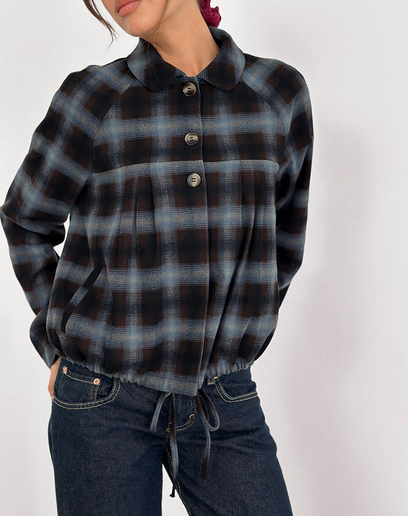 Bild von Harana Kragen Jacke in Blau und Braun Check