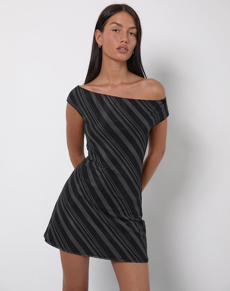Image of Hari Minikleid in unregelmäßigen Streifen Grau Schwarz