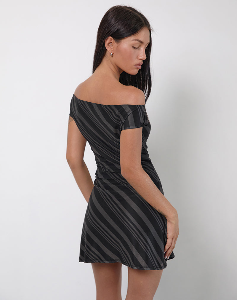 Image of Hari Minikleid in unregelmäßigen Streifen Grau Schwarz