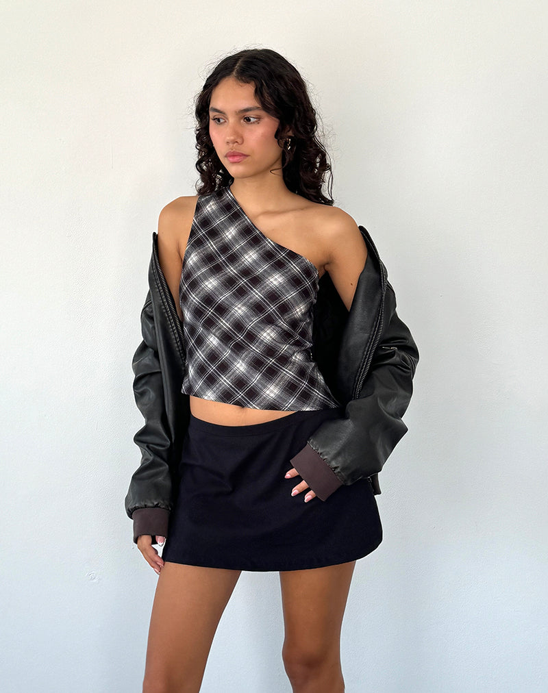 Image of Harini One Shoulder Top in Schwarz Weiß Karo