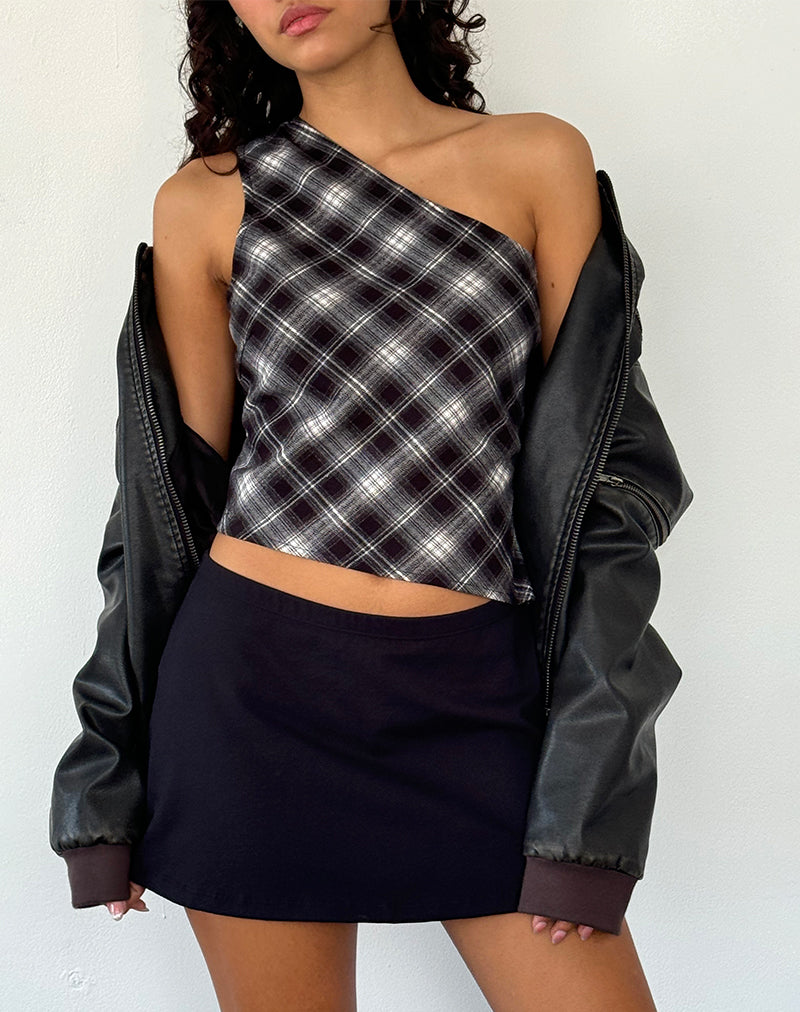 Harini One Shoulder Top in Schwarz Weiß Karo