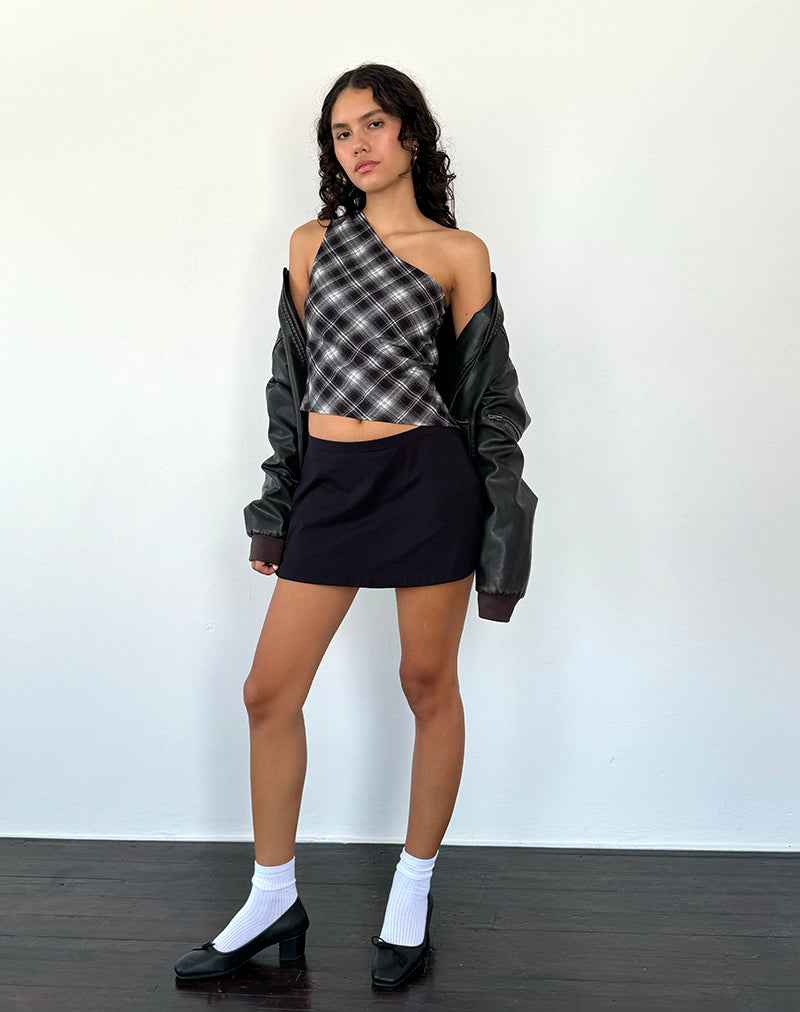 Image of Harini One Shoulder Top in Schwarz Weiß Karo