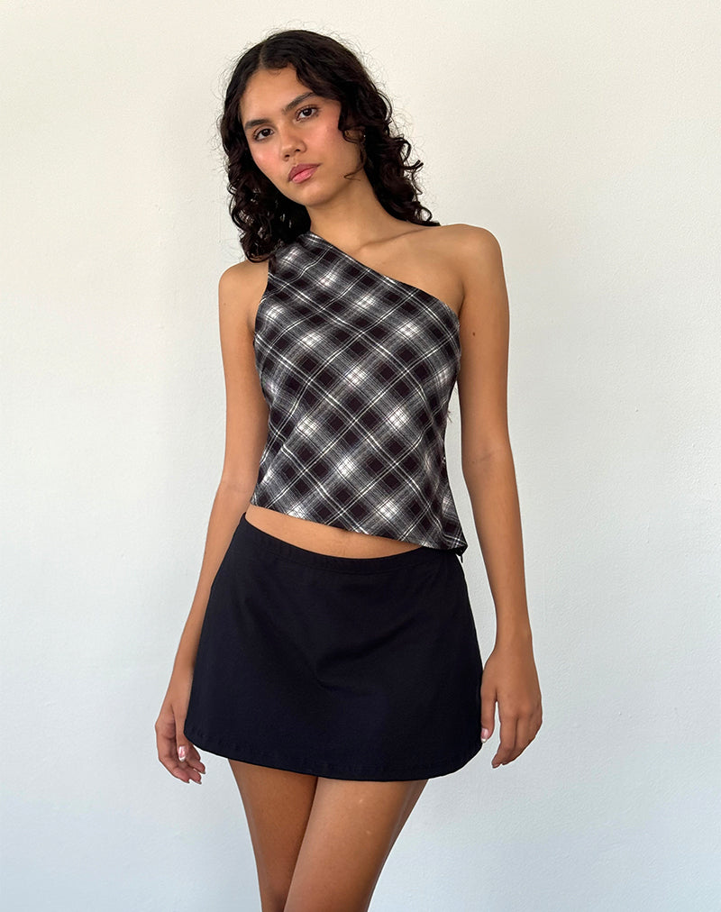 Harini One Shoulder Top in Schwarz Weiß Karo