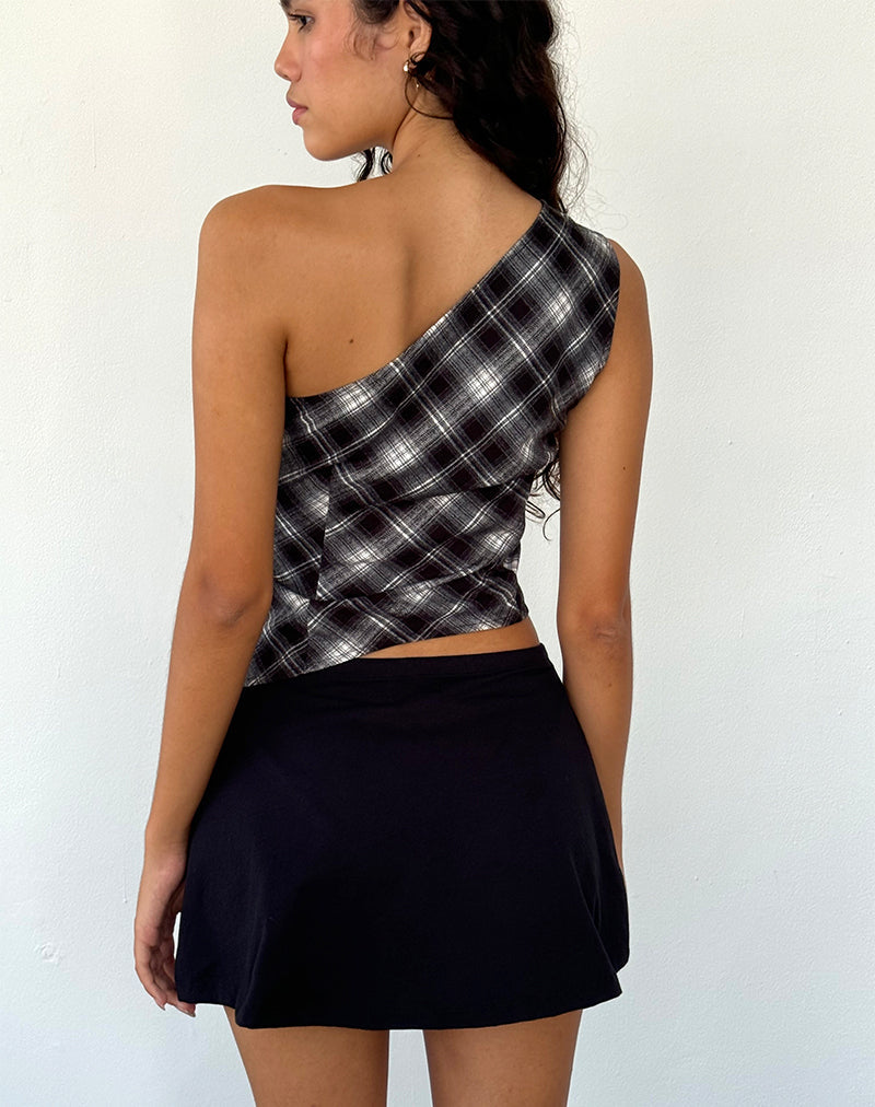 Image of Harini One Shoulder Top in Schwarz Weiß Karo