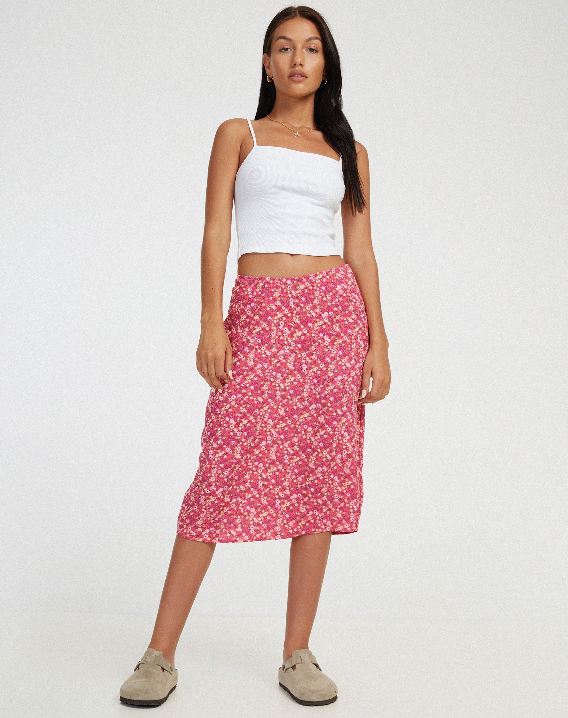 Abbildung des Midirocks Harriet in Ditsy Floral Pink