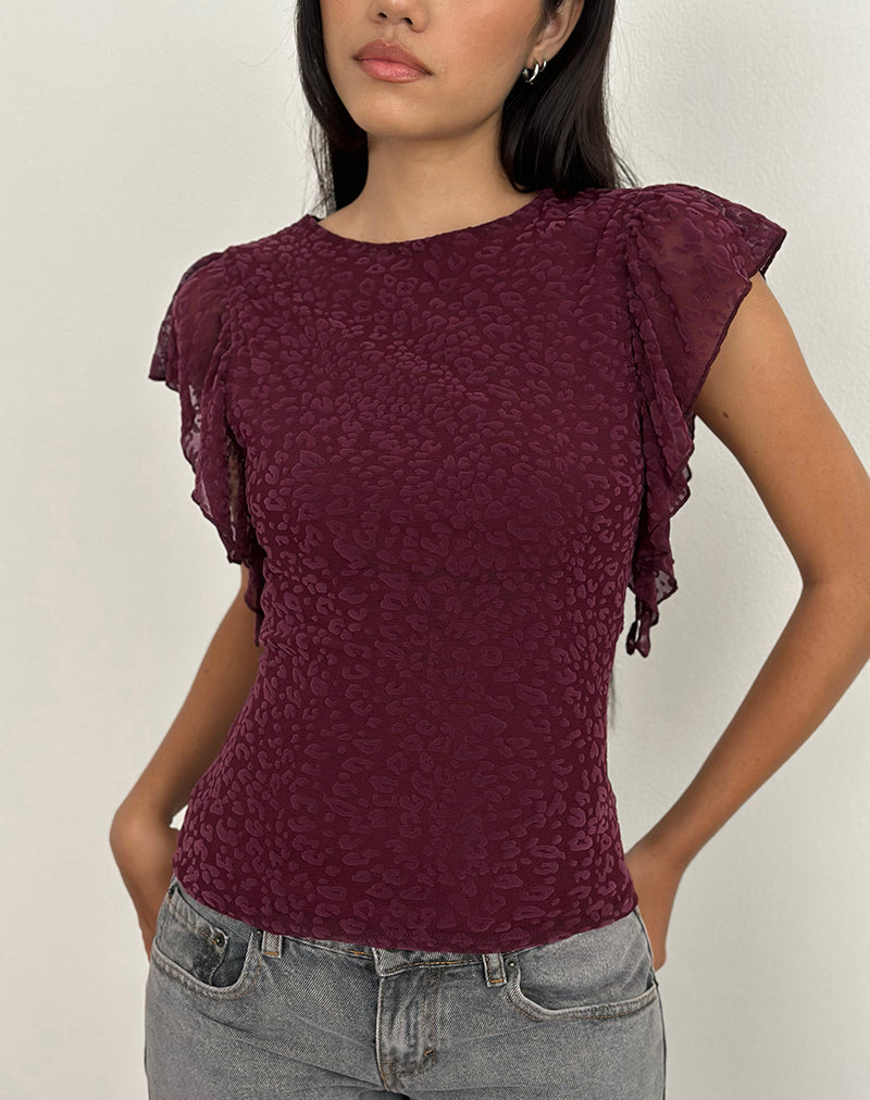 Image of Harsya Top in Flock Mini Leopard Pflaume