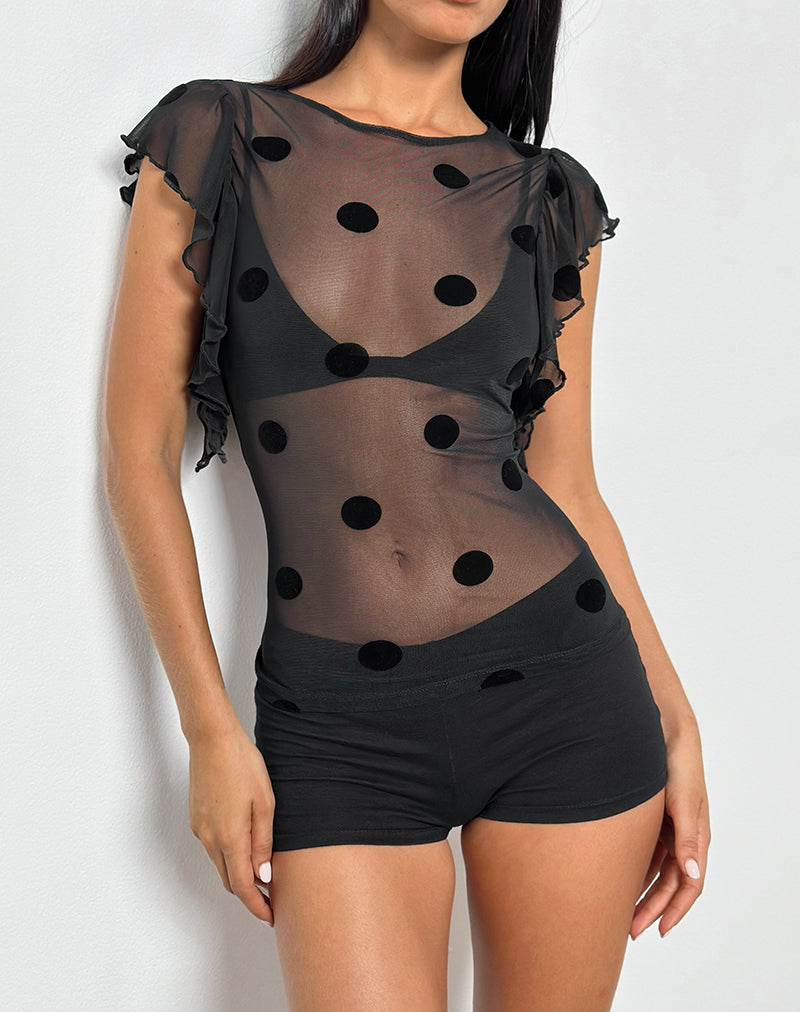 Image of Harsya Ungefüttertes Top in Big Polka Flock Schwarz