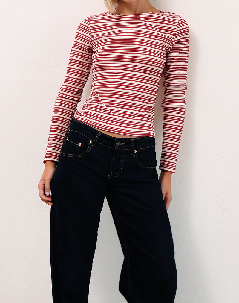 Haruka Top in Rot und Weiß gestreift