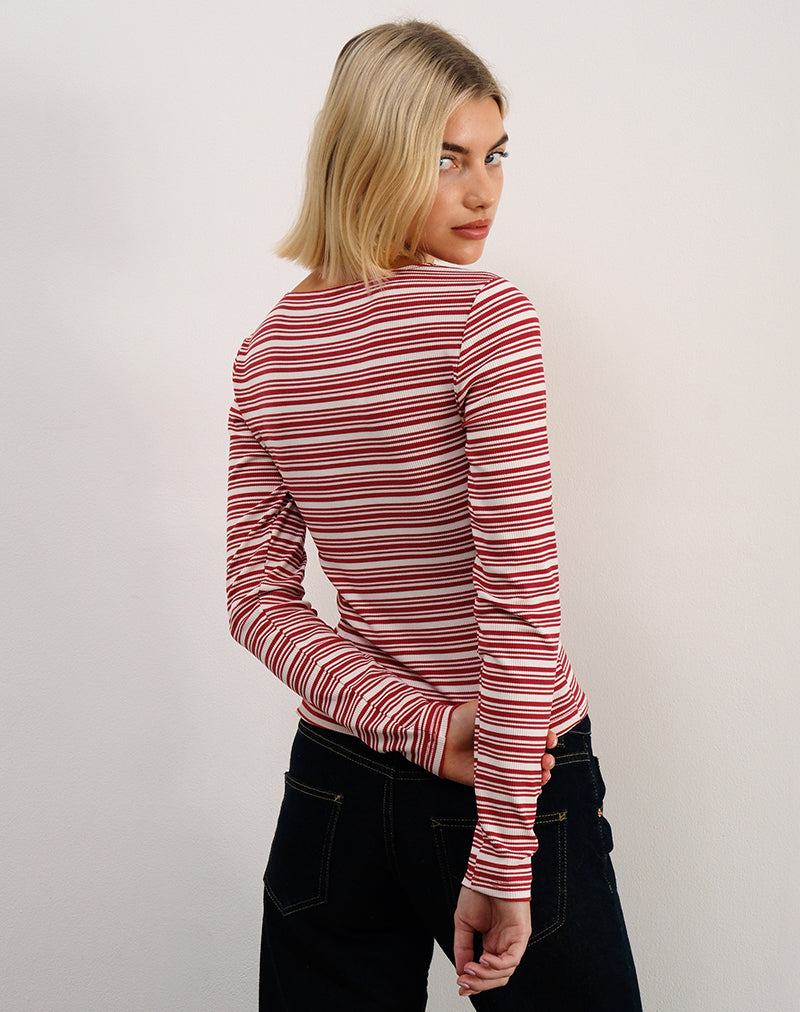 Haruka Top in Rot und Weiß gestreift