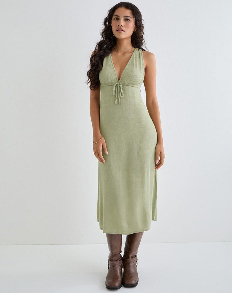 Image of Havisla Tie Front Midikleid in Salbei Grün