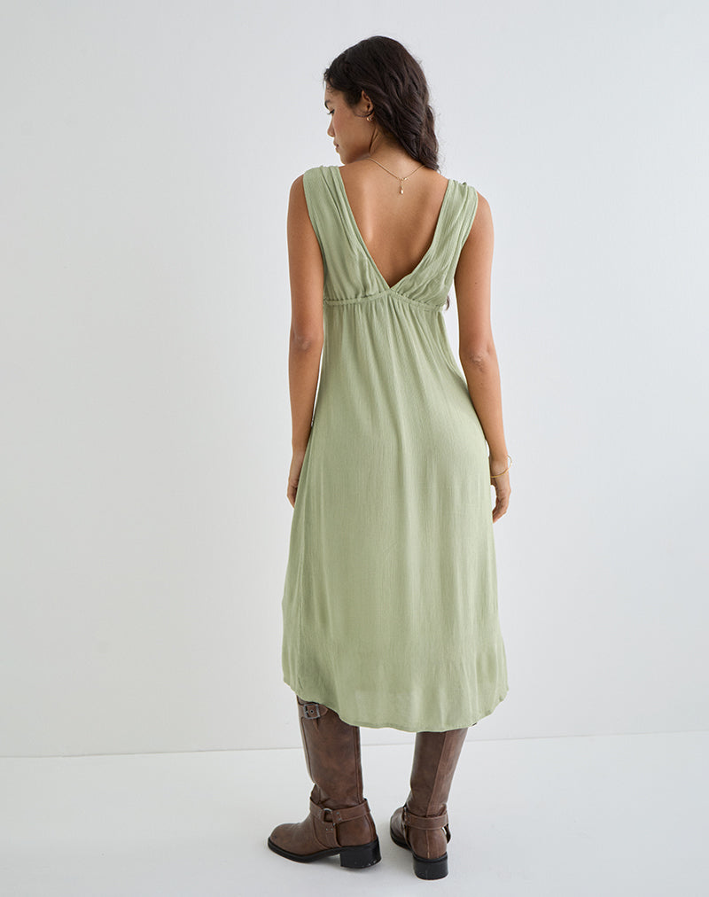 Image of Havisla Tie Front Midikleid in Salbei Grün