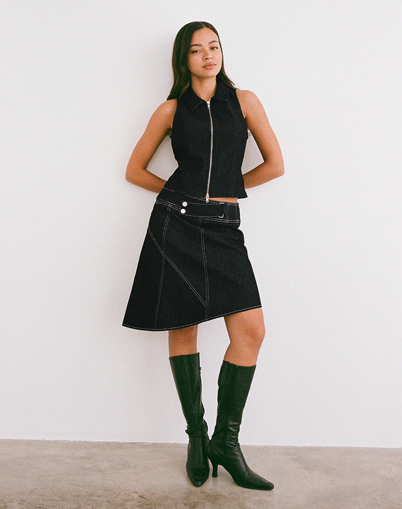 Image of Hayashi Asymmetrischer Midirock aus Denim mit schwarzer Waschung