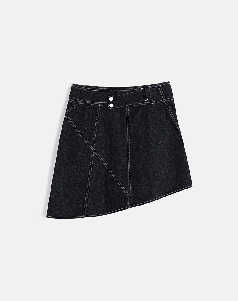 Image of Hayashi Asymmetrischer Midirock aus Denim mit schwarzer Waschung