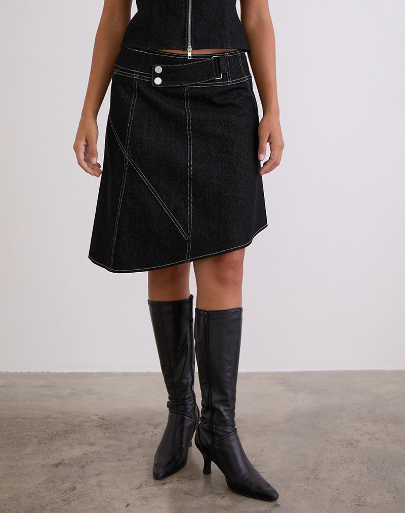 Image of Hayashi Asymmetrischer Midirock aus Denim mit schwarzer Waschung