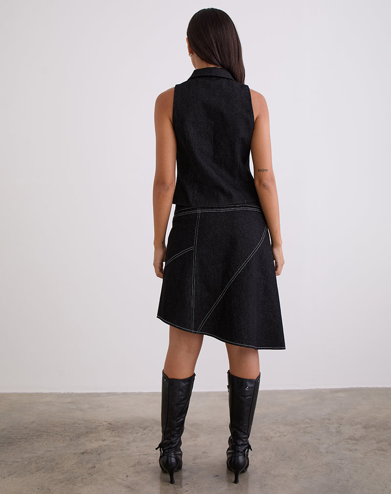 Image of Hayashi Asymmetrischer Midirock aus Denim mit schwarzer Waschung