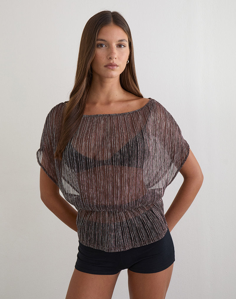 Bild von Hayba Drape Top in Plisse Brown