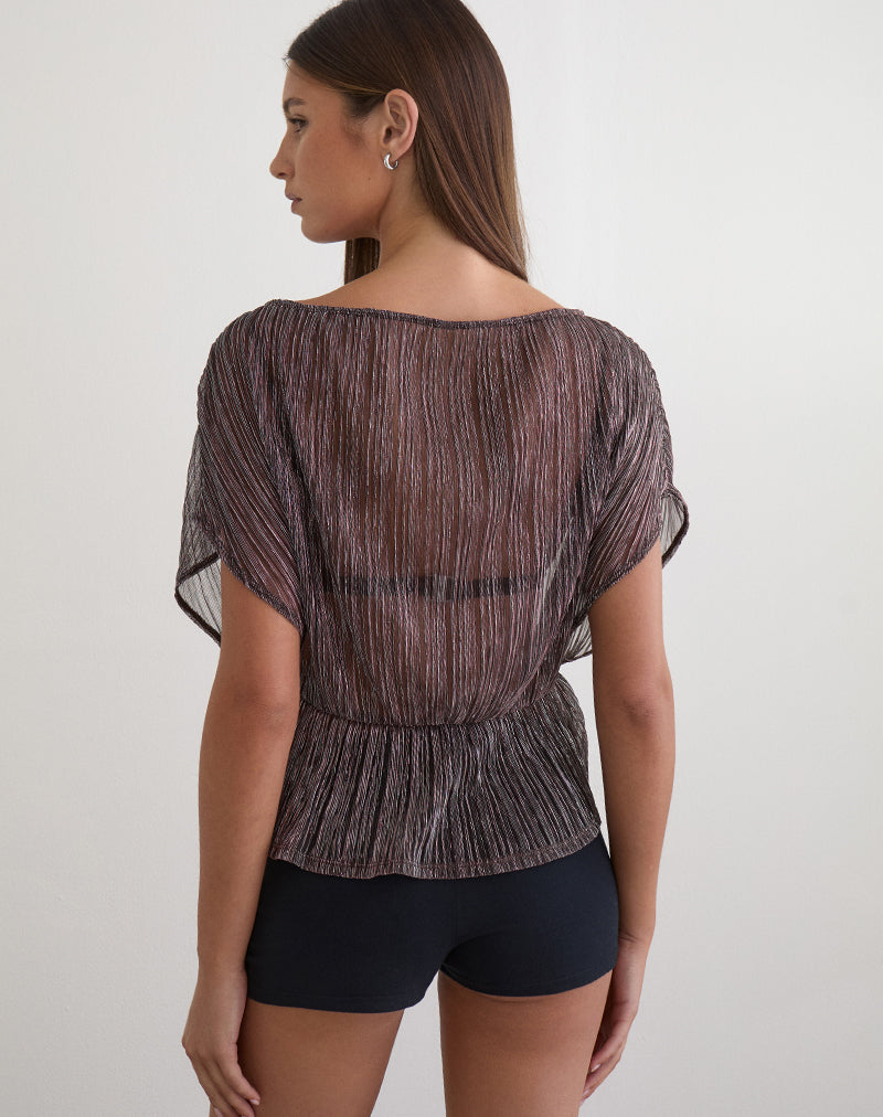 Bild von Hayba Drape Top in Plisse Brown