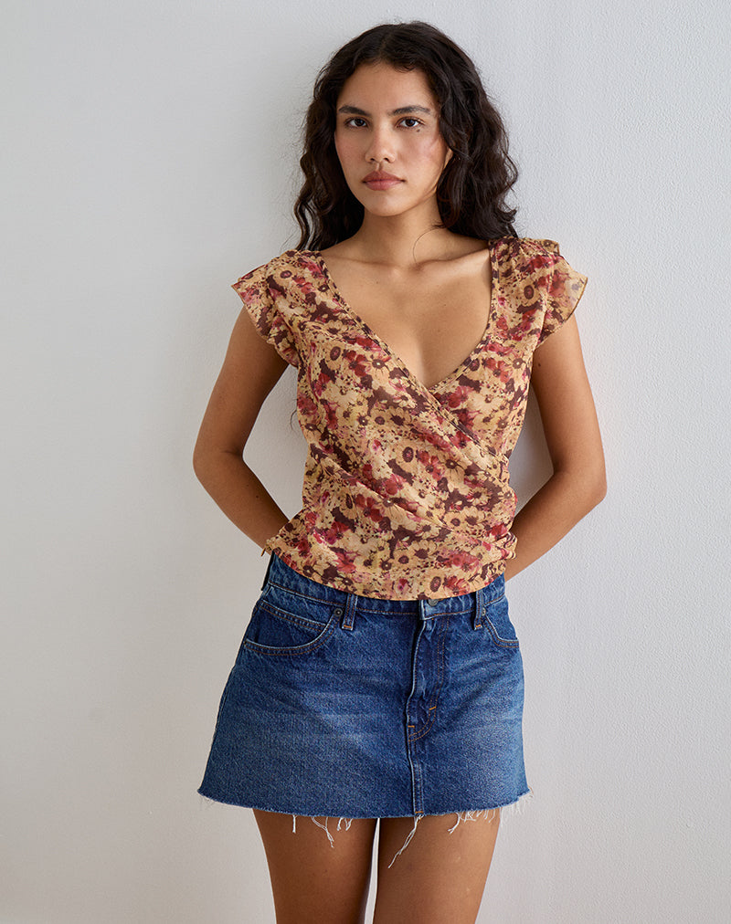 Heidi Wickeltop aus Chiffon mit rostiger Blume