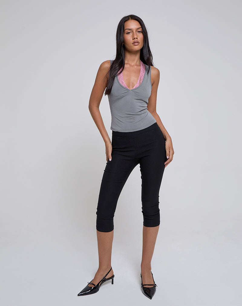 Image of Helma Neckholder-Top in Grau mit rosa Spitze