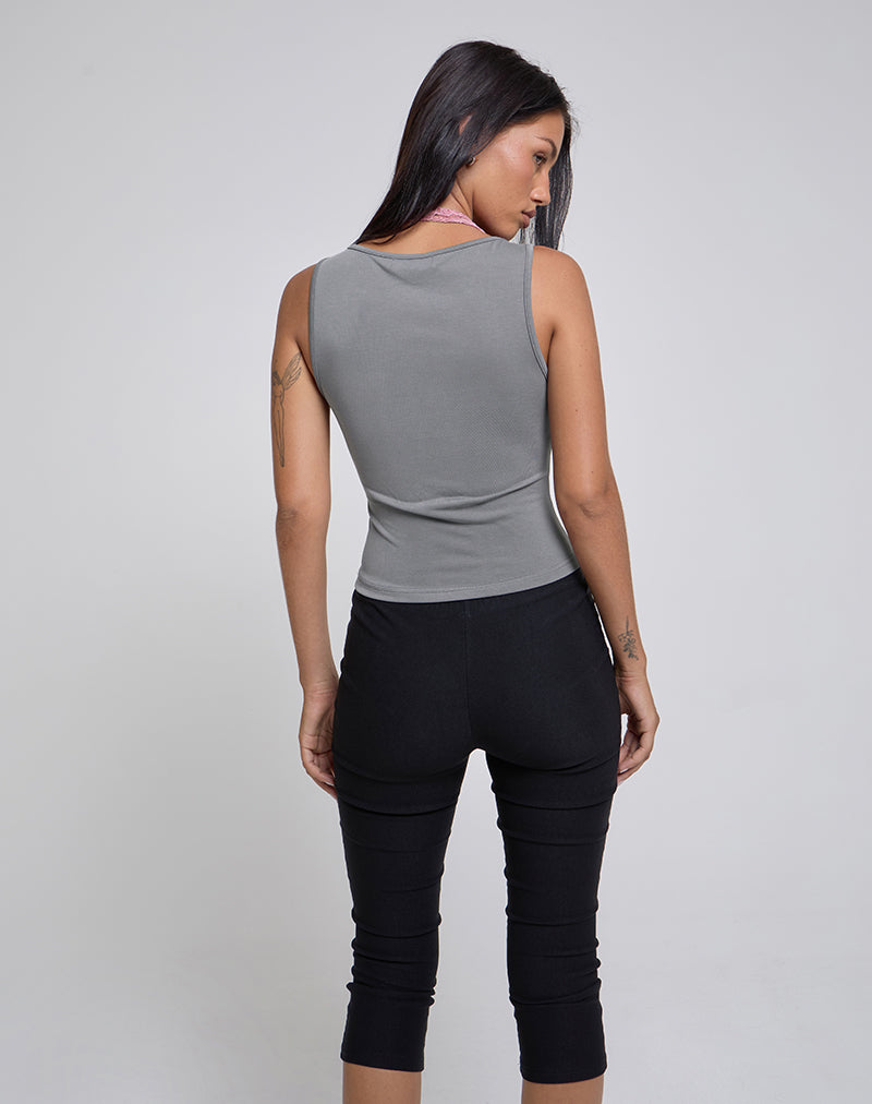 Image of Helma Neckholder-Top in Grau mit rosa Spitze